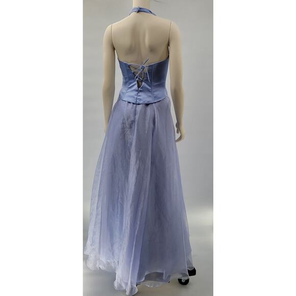 Michelangelo Gown Womens 6 Blue Beaded Whimsical Fairy Corset Halter Prom Dress - Picture 3 of 16